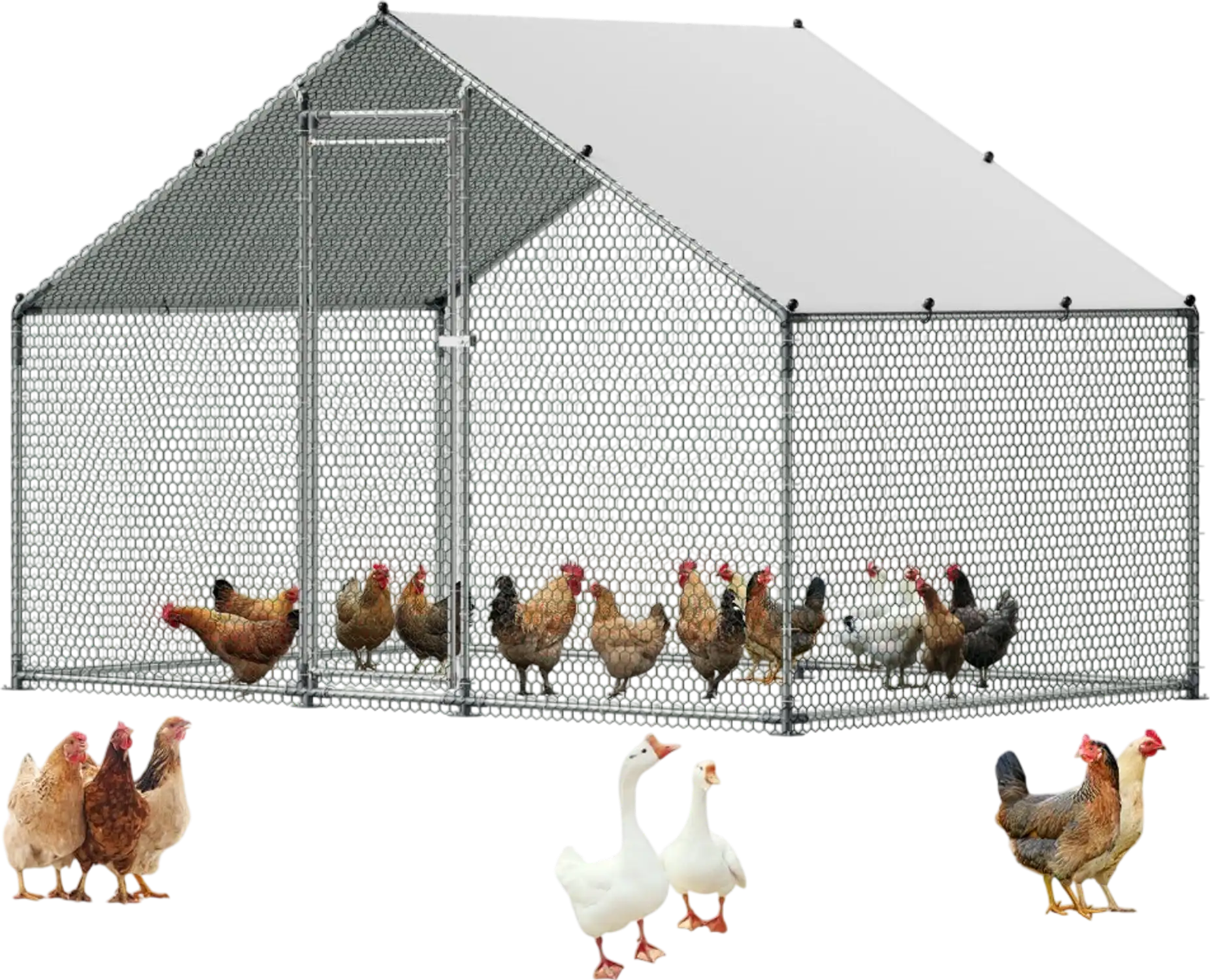 Vevor Chicken Coop Large 9.8 x 6.6 x 6.6' Walk-In Metal Run with Waterproof Cover New