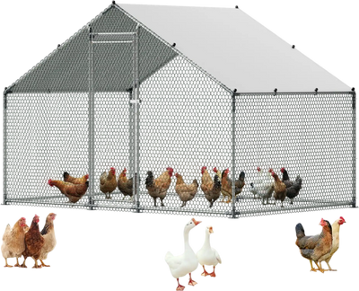 Vevor Chicken Coop Large 9.8 x 6.6 x 6.6' Walk-In Metal Run with Waterproof Cover New