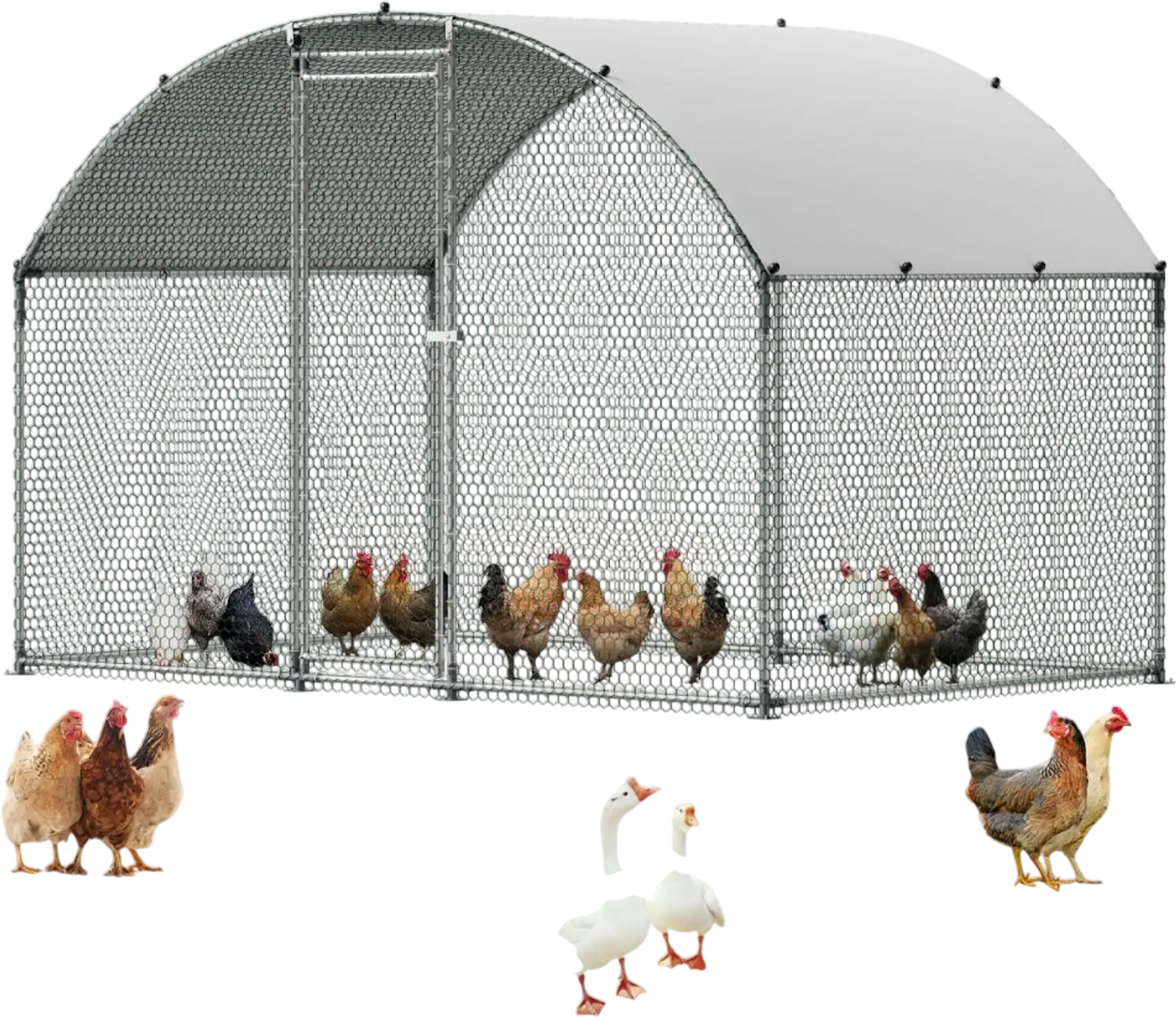 Vevor Metal Chicken Coop 9.8' x 6.5' x 6.5' Walk-In Chicken Run with Cover New