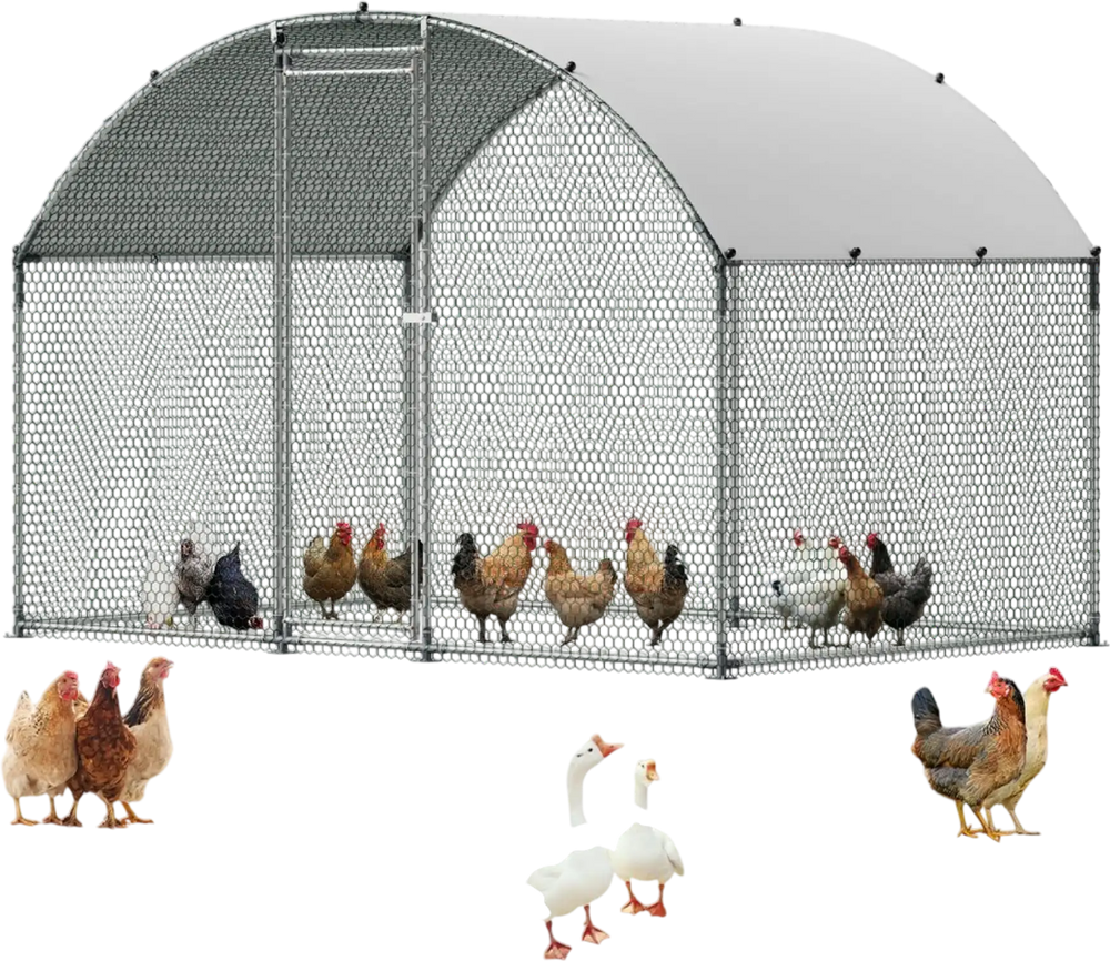 VEVOR Metal Chicken Coop, 9.8x6.5x6.5ft Large Walk-in Chicken Runs with Cover, Doom Roof Hen House Enclosure with Security Lock, Outdoor Duck Rabbit Cage Poultry Pen for Backyard, Farm, Yard