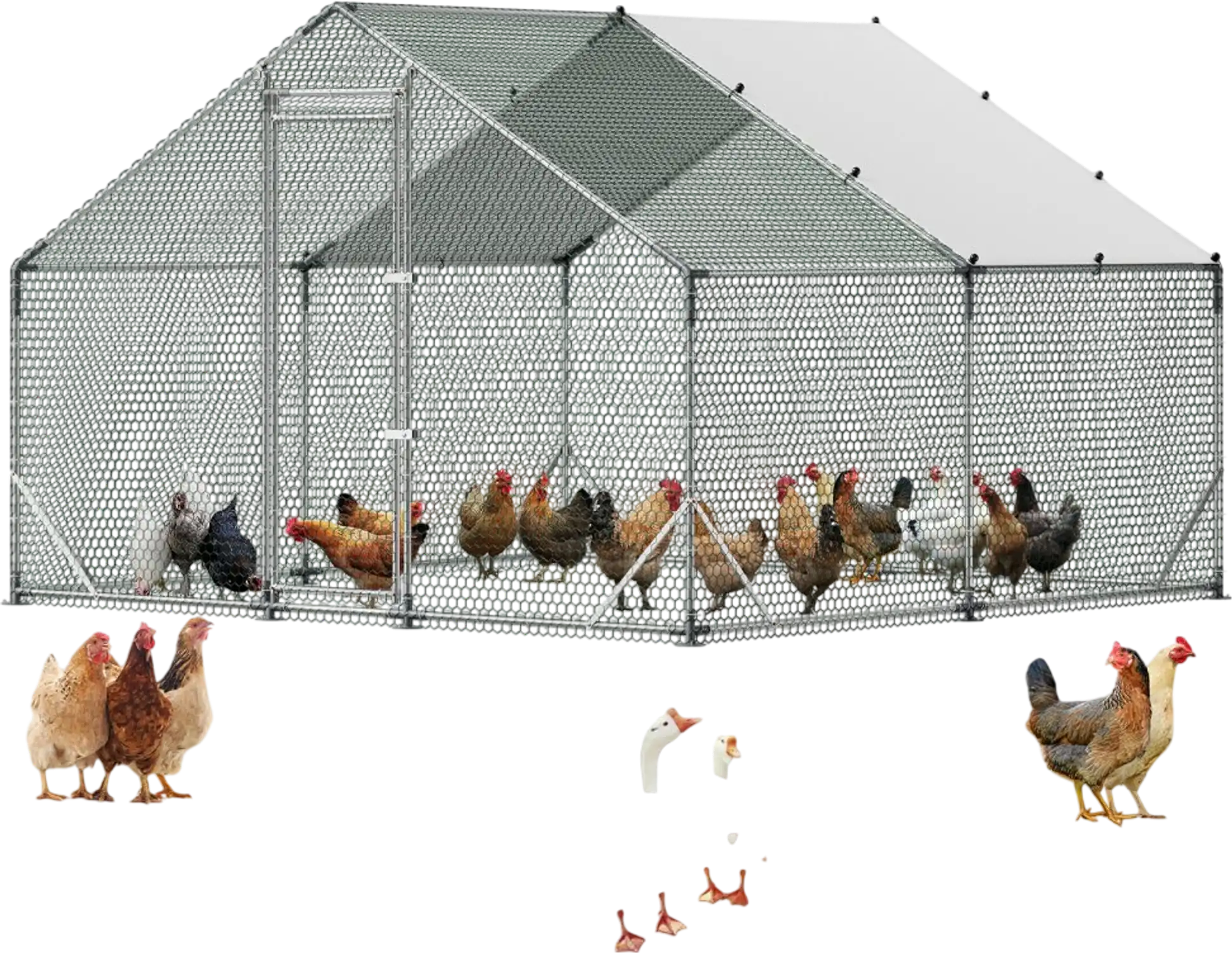 Vevor Chicken Coop Large Metal Walk-In Run House with Waterproof Cover 9.8' x 9.8' x 6.6' New