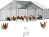 VEVOR Large Metal Chicken Coop 9.8x19.5x6.6 ft Walk-in Chicken Run House, Spire Roof Hen House Enclosure with Cover and Security Lock, Outdoor Duck Rabbit Cage Poultry Pen for Backyard, Farm, Yard