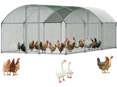 VEVOR Large Metal Chicken Coop, 9.8 x 19.7 x 6.6 ft, Walk-in Chicken Runs with Waterproof Cover, Dome Roof Hen House Enclosure with Lock, Outdoor Duck Rabbit Cage Poultry Pen for Backyard, Farm, Yard