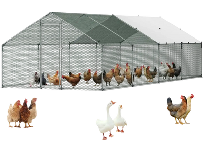 Vevor Chicken Coop Large 9.8' x 26.2' x 6.6' Walk-In Metal Run with Waterproof Cover and Spire Roof New