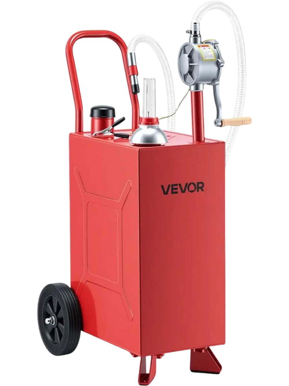 VEVOR 15 Gallon Fuel Gas Caddy, Carbon Steel, Portable Fuel Transfer Storage Tank with Manual Pump & Rolling Wheels, Gasoline Diesel Can Container, for Cars, Lawn Mowers, ATVs, Boats, Motorcycles, Red