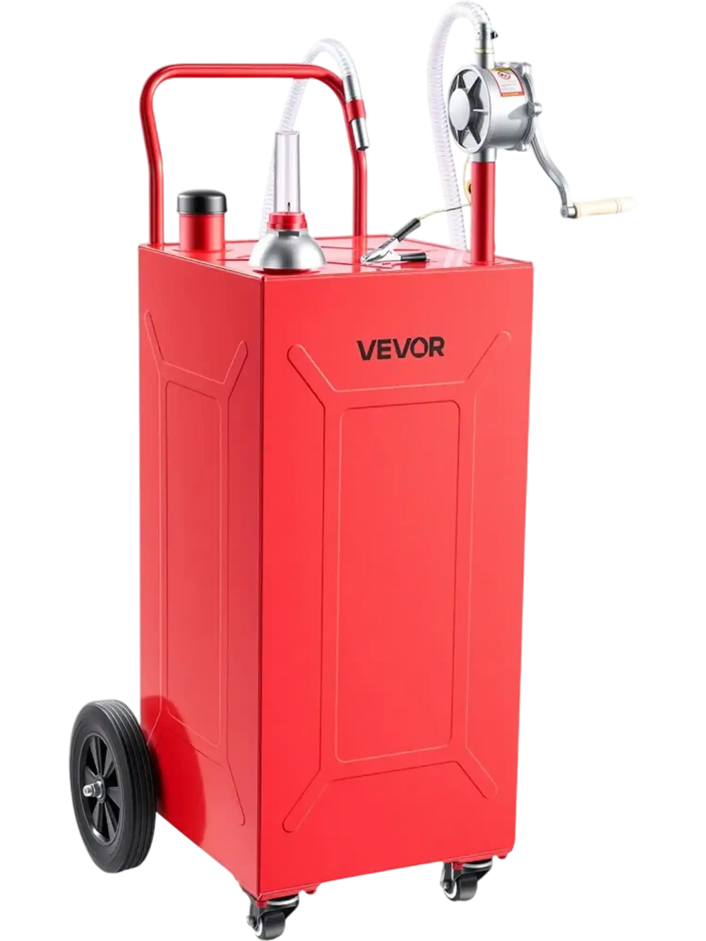 VEVOR 35 Gallon Fuel Gas Caddy, Carbon Steel, Portable Fuel Transfer Storage Tank with Manual Pump and 4 Wheels, Gasoline Diesel Can Container, for Cars, Lawn Mowers, ATVs, Boats, Motorcycles, Red