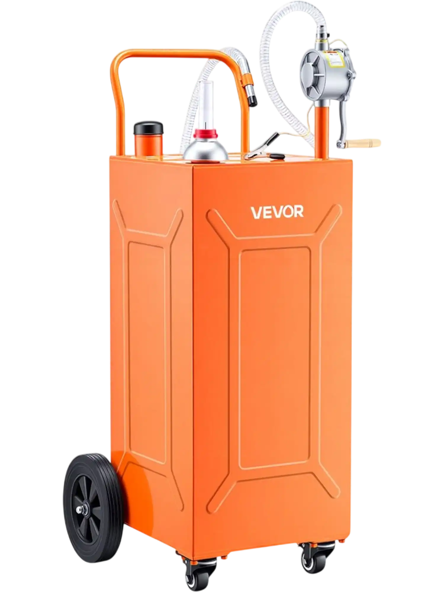 Vevor Fuel Caddy 35 Gallon Portable Fuel Transfer Tank with Manual Pump & 4 Wheels Orange New