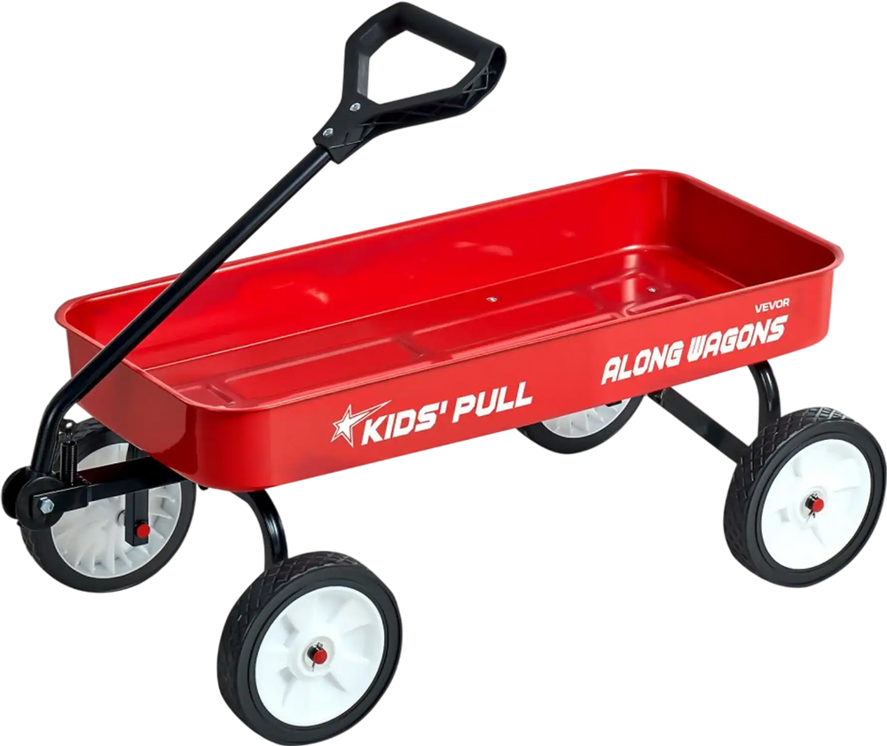 VEVOR Pull-Along Wagon for Kids, 39 inch Toddler Wagons, Supports up to 176 lbs, All-Terrain Wagons with Handle, Utility Wagon Cart Birthday Present for Kids Gardening Beach Camping, Red
