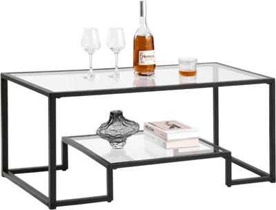 Vevor Coffee Table Modern Tempered Glass 2-Tier Rectangle Center Desk New