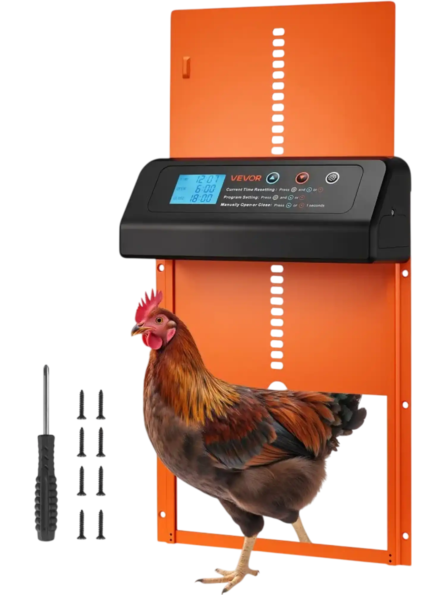 Vevor Chicken Coop Door Battery Powered Automatic Timer Control Orange New