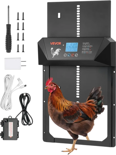 Vevor Chicken Coop Door Automatic DC & Battery Powered with LCD Display Light Sensor Timer New