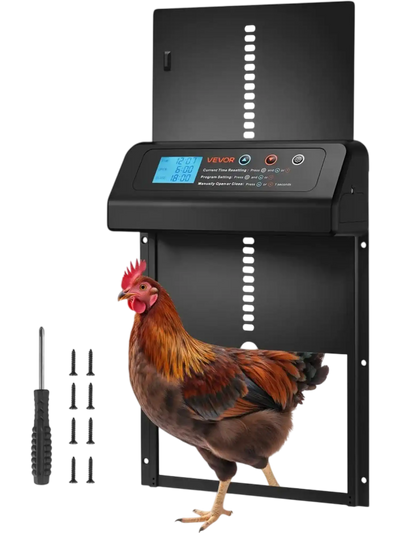 VEVOR Automatic Chicken Coop Door, Battery Powered Chicken Coop Door with Timer & Manual Setting, Anti-Pinch Security, Durable Aluminum Alloy, Auto Chick Run Gate Opener with Waterproof Sealing, Black
