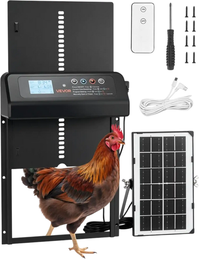 Vevor Chicken Coop Door Automatic Solar & Battery Powered with LCD Display Remote Control Black New