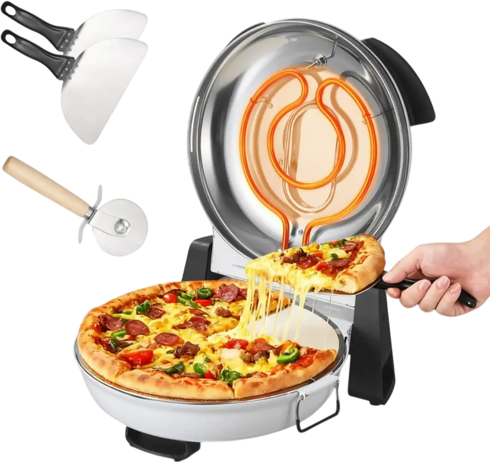 VEVOR Pizza Oven, 12 in Electric Pizza Maker, 1200W Electric Pizzas Cooker with Cordierite Stone, 5-Mode Temperature Control, Viewing Window for Precise Cooking, Heats up to 788 ˚F, for Home (White)