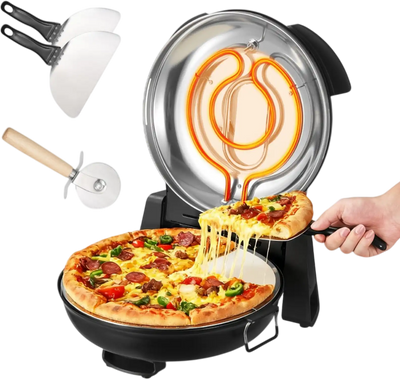 VEVOR Pizza Oven, 12 in Electric Pizza Maker, 1200W Electric Pizzas Cooker with Cordierite Stone, 5-Mode Temperature Control, Viewing Window for Precise Cooking, Heats up to 788 ˚F, for Home (Black)