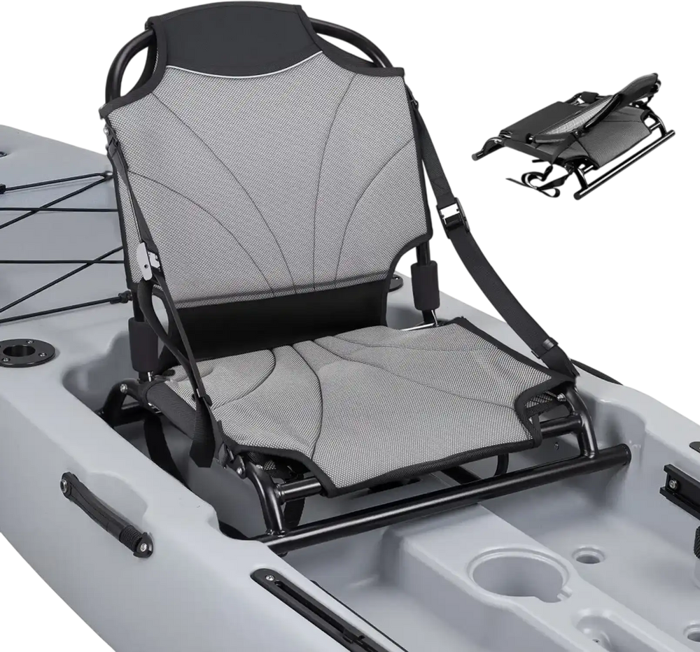 VEVOR Kayak Seat, 1 Pack 1.3" Raised Height, Universal Foldable Canoe Seat with Adjustable Back Support, Adjustable Straps, and Aluminum Alloy Frame for Sit-on-Top/Fishing/Inflatable Kayaks & Canoes