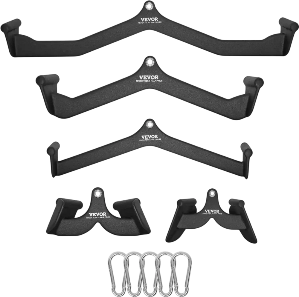 VEVOR LAT Pulldown Attachments, Cable Machine Rowing T-bar V-bar 5 Set, Tricep Pull Down Bar, Back Strength Training Rubber Coated Handle Grip, Bicep Curl Tricep Lat Pulldown Bar for Home Gym Fitness