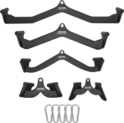 VEVOR LAT Pulldown Attachments, Cable Machine Rowing T-bar V-bar 5 Set, Tricep Pull Down Bar, Back Strength Training Rubber Coated Handle Grip, Bicep Curl Tricep Lat Pulldown Bar for Home Gym Fitness
