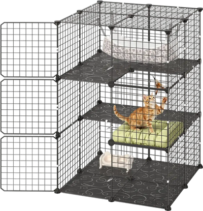 Vevor Cat Cage 3-Tier DIY Cat Playpen with Hammock Indoor Enclosure 27.99