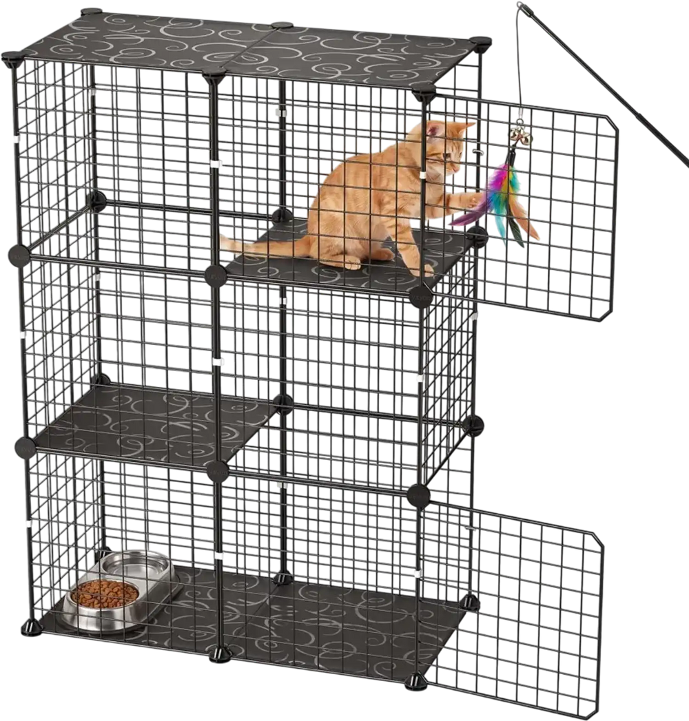 VEVOR Cat Cage 3-Tier 28"x13.98"x40.98" DIY Cat Playpen Indoor Enclosure, Detachable Metal Wire Kennel Crate, Large Exercise Place Ideal for 1-2 Cats, Kittens, Rabbits, Ferrets & Small Animals, Black