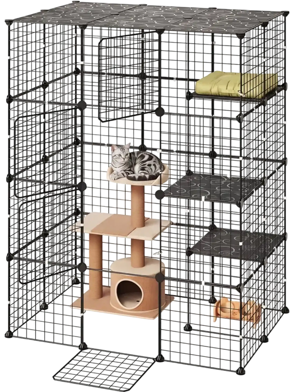 VEVOR Cat Cage 4-Tier 40.98"x27.99"x55" DIY Cat Playpen Indoor Enclosure, Detachable Metal Wire Kennel Crate with 4 Doors, Large Exercise Place Ideal for 1-2 Cats, Kittens and Small Animals, Black
