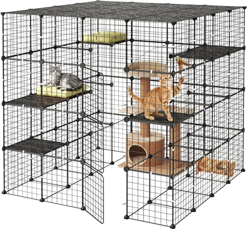VEVOR Cat Cage 4-Tier 55"x55"x55" Large DIY Cat Playpen Indoor Enclosure, Detachable Metal Wire Kennel Crate with 3 Doors & Locks, Exercise Place Ideal for 2-3 Cats, Kittens and Small Animals, Black