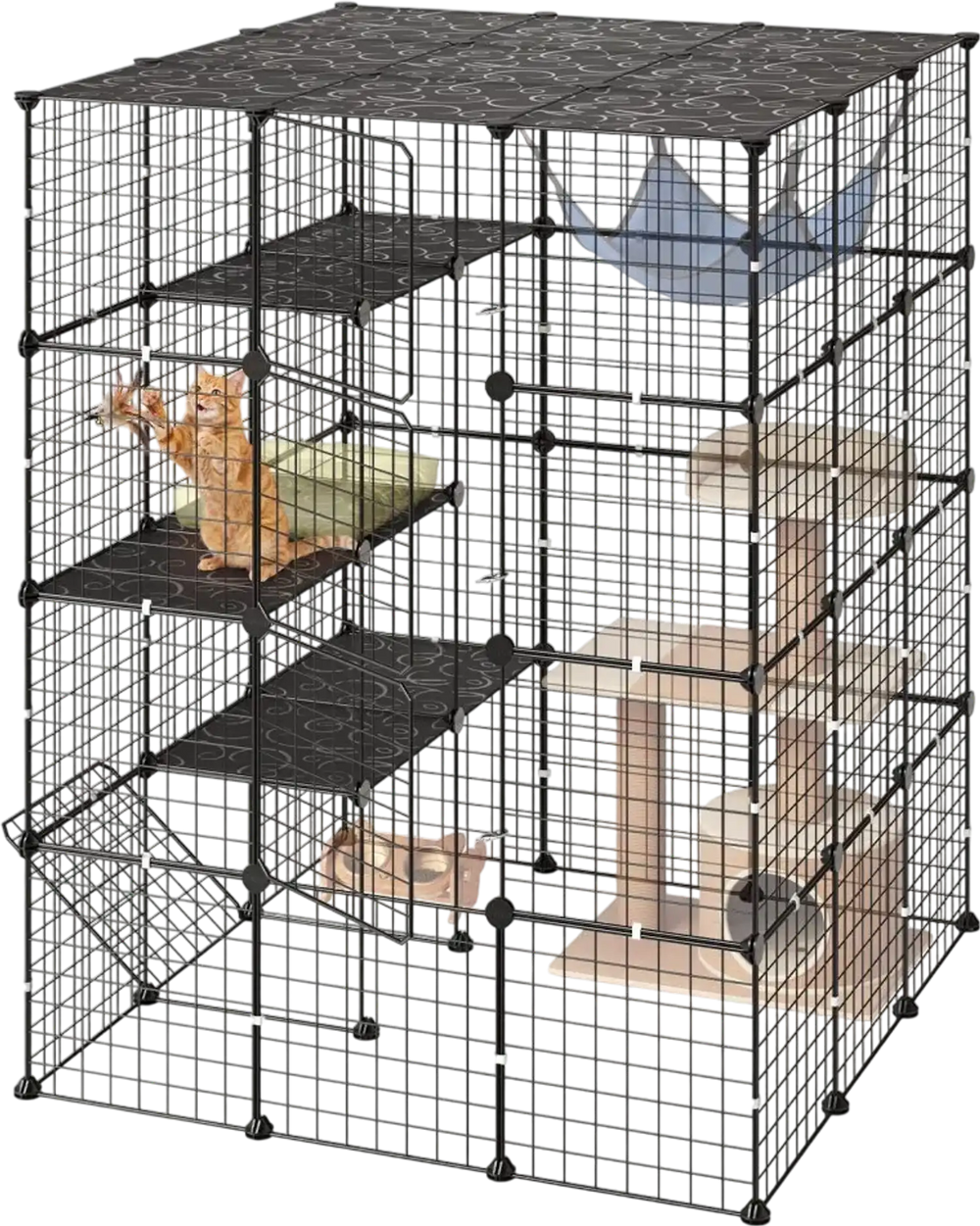 VEVOR Cat Cage 4-Tier 40.98"x40.98"x55" DIY Cat Playpen Indoor Enclosure, Detachable Metal Wire Kennel Crate with 4 Doors, Large Exercise Place Ideal for 2-3 Cats, Kittens and Small Animals, Black