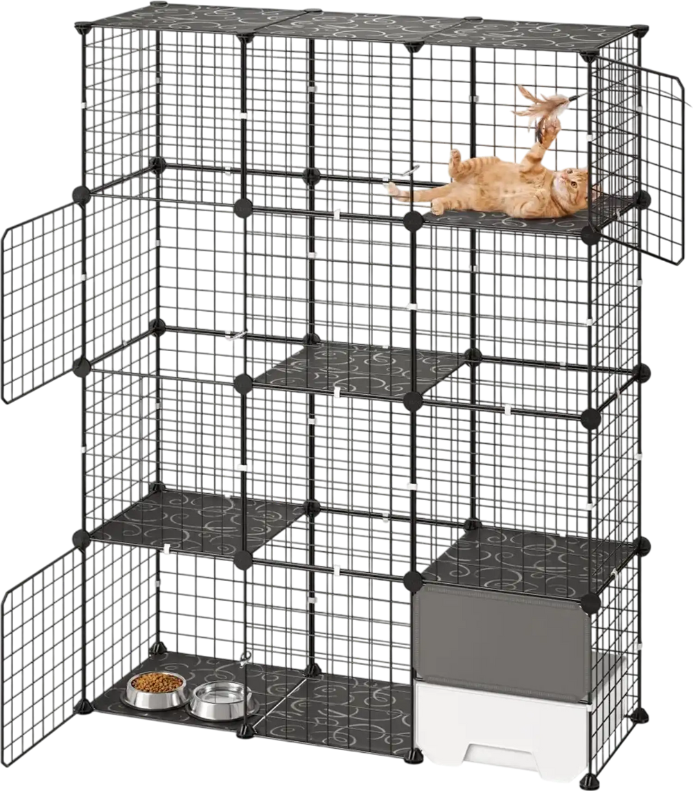 VEVOR Cat Cage 4-Tier 40.98"x13.98"x55" DIY Cat Playpen with Litter Box, Indoor Enclosure Detachable Metal Wire Kennel Crate, Large Exercise Place for 1-2 Cats, Kittens, Ferrets & Small Animals, Black