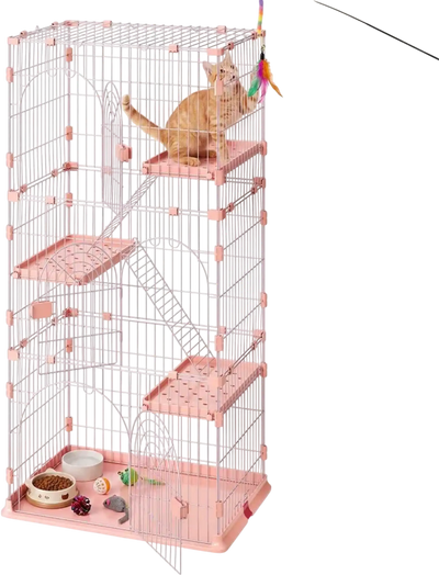 Vevor Cat Cage 4-Tier Indoor Playpen Pink New