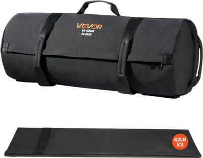 VEVOR Workout Sandbag, Heavy Duty Workout Power Bags with Handles, 50-125 lbs Adjustable Slam Bag for Fitness Strength Weight Training Cross-Training, Home Gym Exercise, Black (Unfilled)