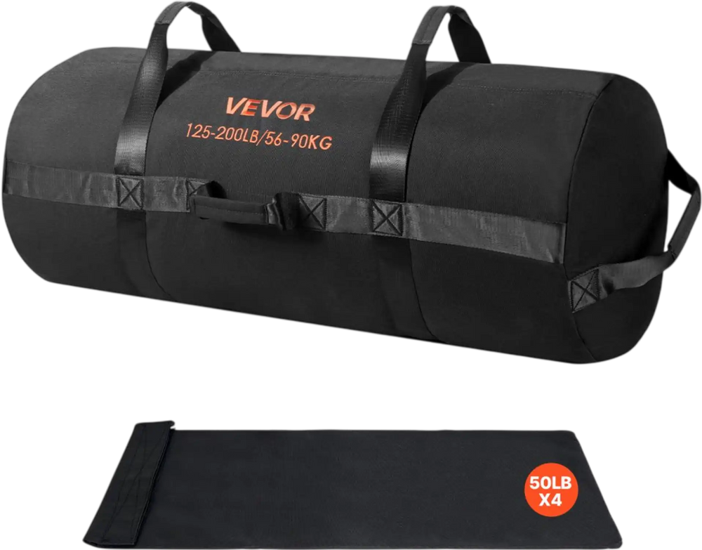 VEVOR Workout Sandbag, Heavy Duty Workout Power Bags with Handles, 125-200 lbs Adjustable Slam Bag for Fitness Strength Weight Training Cross-Training, Home Gym Exercise, Black (Unfilled)