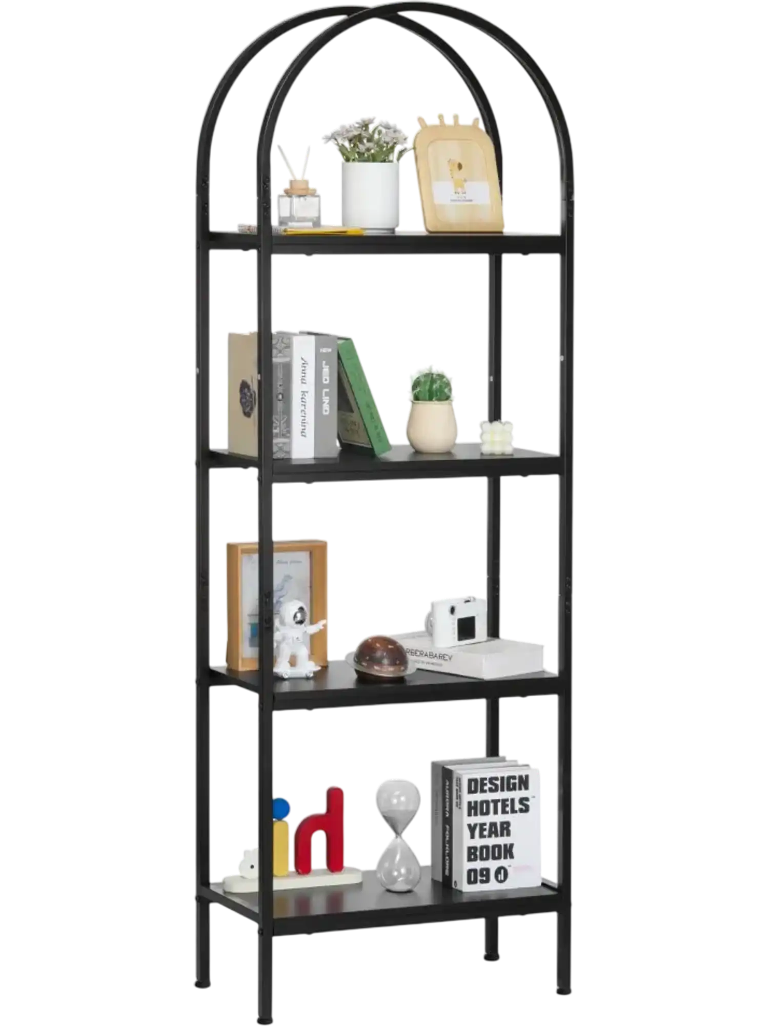 Vevor Bookshelf 4-Tier Arched Open Bookcase with Metal Frame Black New