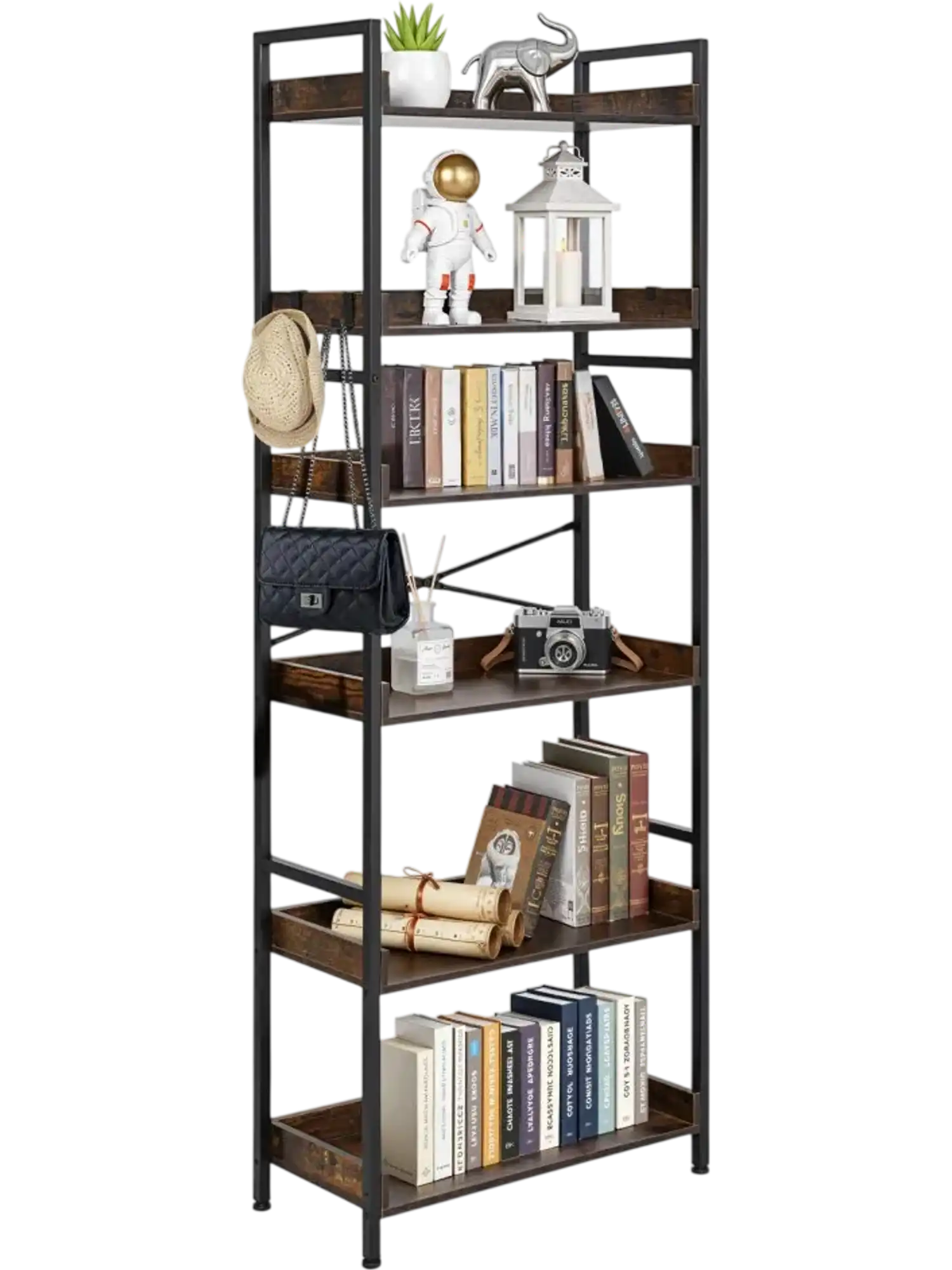 Vevor Bookshelf 6-Tier Industrial Vintage Ladder Shelf New