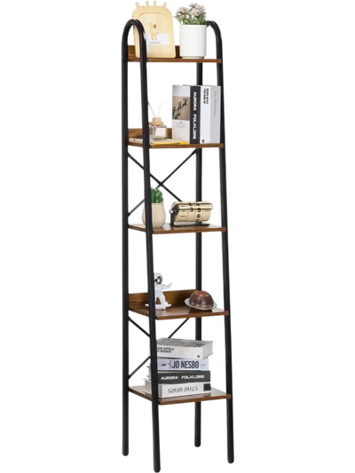 VEVOR Metal Bookshelf, 5-Tier Industrial Bookshelf, Tall Narrow Rustic Vintage Storage Bookcase with Open Shelves, Freestanding Display Shelving Unit Storage Rack, for Living room, Bedroom & Office