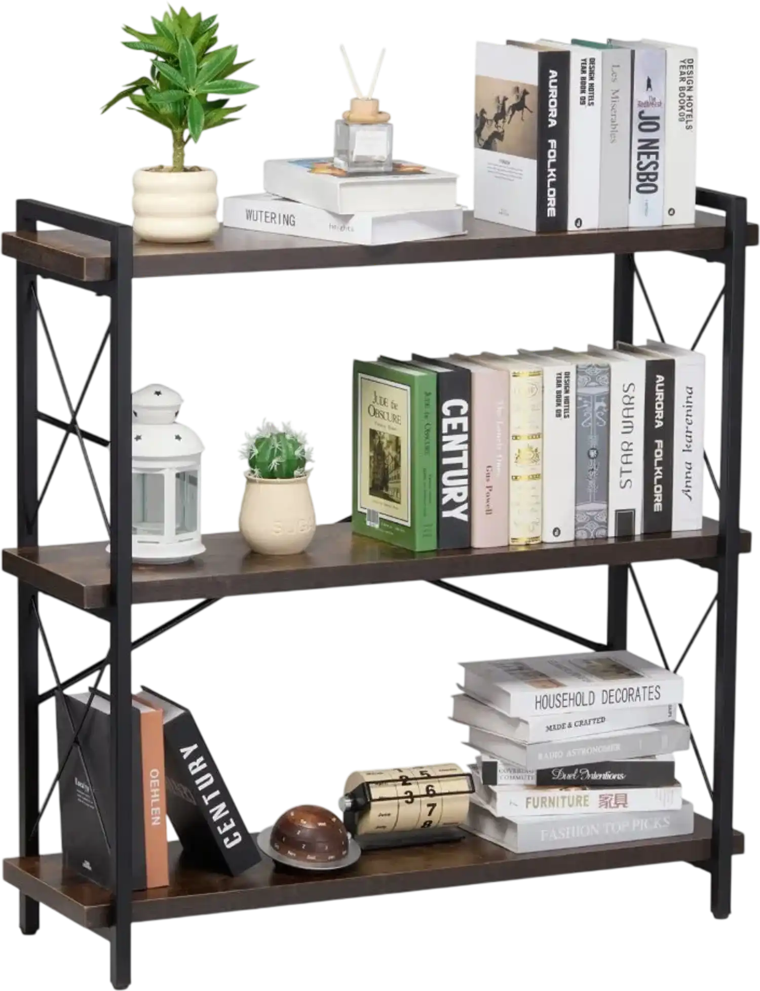 Vevor Bookshelf 3-Tier Industrial Metal Rustic Storage Display Bookcase New