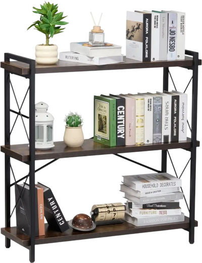 VEVOR Metal Bookshelf, 3-Tier Industrial Bookshelf, Small Rustic Storage Display Bookcase with Open Shelves, Freestanding Display Vintage Shelving Unit Storage Rack, for Living room, Bedroom & Office