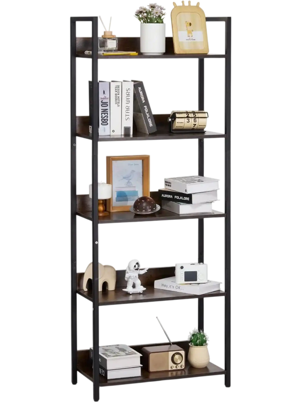 VEVOR Metal Bookshelf, 5-Tier Tall Industrial Bookshelf, Rustic Display Vintage Storage Bookcase with Open Shelves, Freestanding Display Shelving Unit Storage Rack, for Living room, Bedroom & Office
