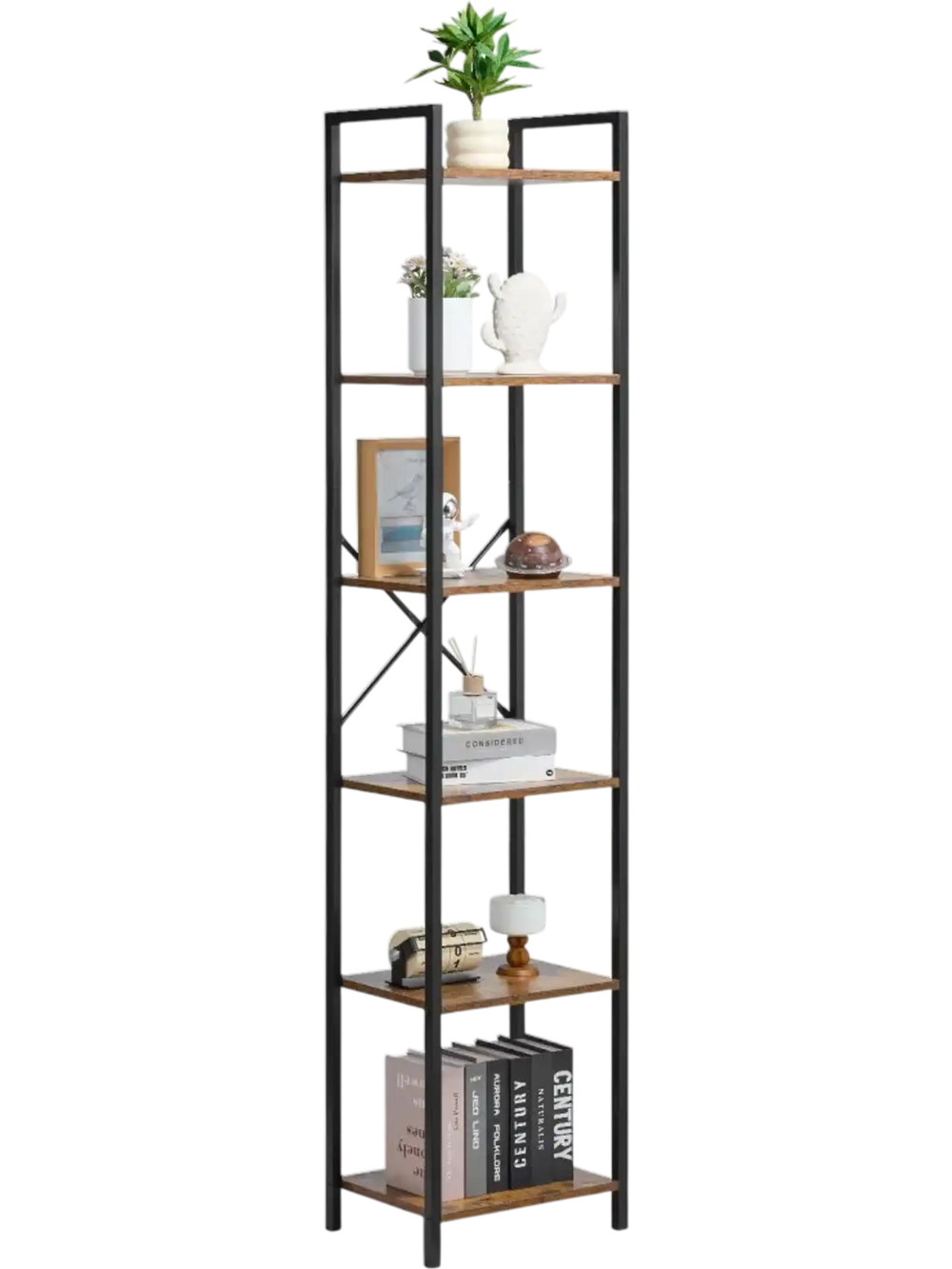 VEVOR Metal Bookshelf, 6-Tier Industrial Bookcase, Tall Narrow Rustic Vintage Storage Bookshelf with Open Shelves, Freestanding Display Shelving Unit Storage Rack, for Living room, Bedroom & Office