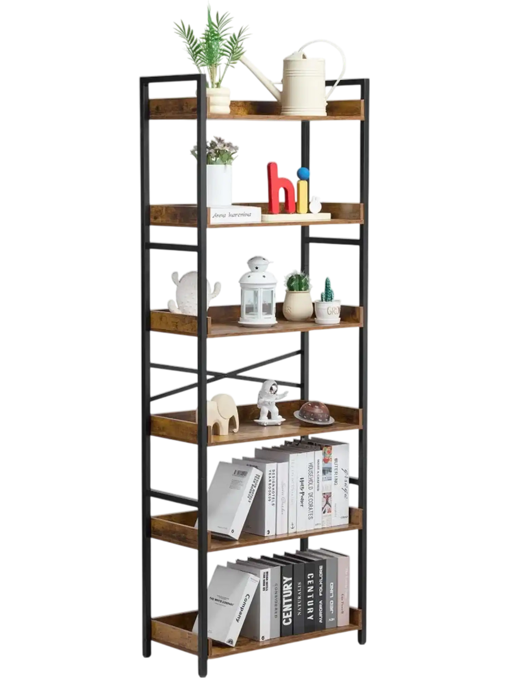 VEVOR Metal Bookshelf, 6-Tier Industrial Bookshelf, Tall Wide Rustic Vintage Storage Bookcase with Open Shelves, Freestanding Display Shelving Unit Storage Rack, for Living room, Bedroom & Office