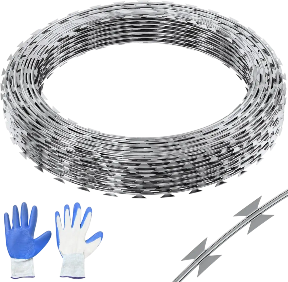 VEVOR Razor Wires, 147 ft Razor Barbed Wire, 3 Rolls Razor Wire Fencing Razor Fence, Razor Ribbon Barbed Wire Galvanized Razor Wire Fence, Rolls Razor for Garden