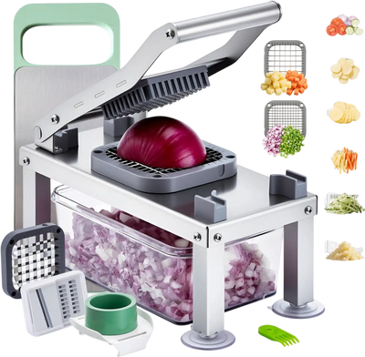 VEVOR Vegetable Chopper Mandoline Slicer, All-in-1 Food Veggie Cutter with 8 Stainless Steel Blades, Cheese Grater Onion Potato Salad Dicer with Container,Kitchen Gadgets&Essentials Home Appliances
