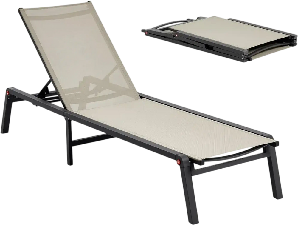 VEVOR Outdoor Chaise Lounge Chair, 400 lbs Weight Capacity, Foldable Sun Tanning Chair, 5 Adjustable Positions, Easy Assembly, Heavy Duty Aluminum Pool Recliner Lounge Chairs, for Beach Yard Patio
