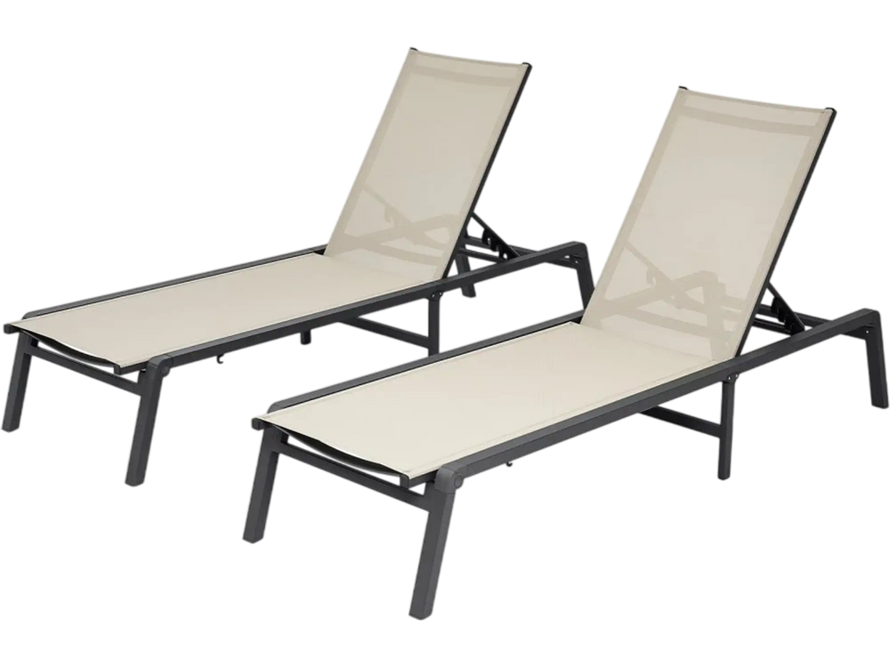 VEVOR Outdoor Chaise Lounge Chair Set of 2, 400 lbs Weight Capacity, Foldable Sun Tanning Chair, 5 Adjustable Positions, Easy Assembly, Aluminum Pool Recliner Lounge Chairs, for Beach Yard Patio