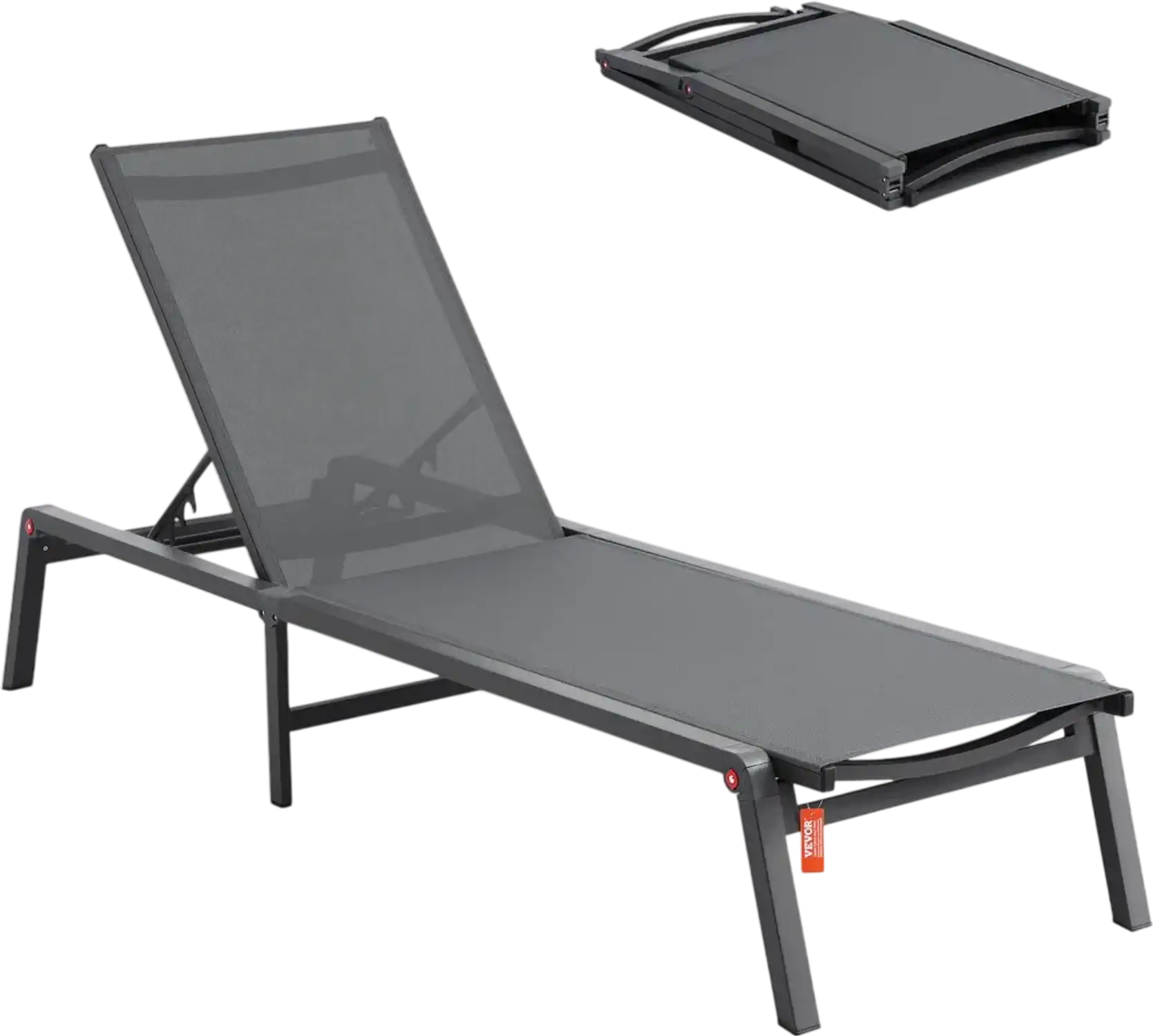 Vevor Chaise Lounge Chair Outdoor Patio Recliner Folding 5-Position Dark Gray New