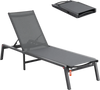 VEVOR Chaise Lounge Chair Outdoor, Aluminum Patio Lounge Chair with Adjustable 5-Position, Folding Pool Lounge Chair Recliner and Full Flat Tanning Chair for Patio, Beach, Pool, Dark Grey