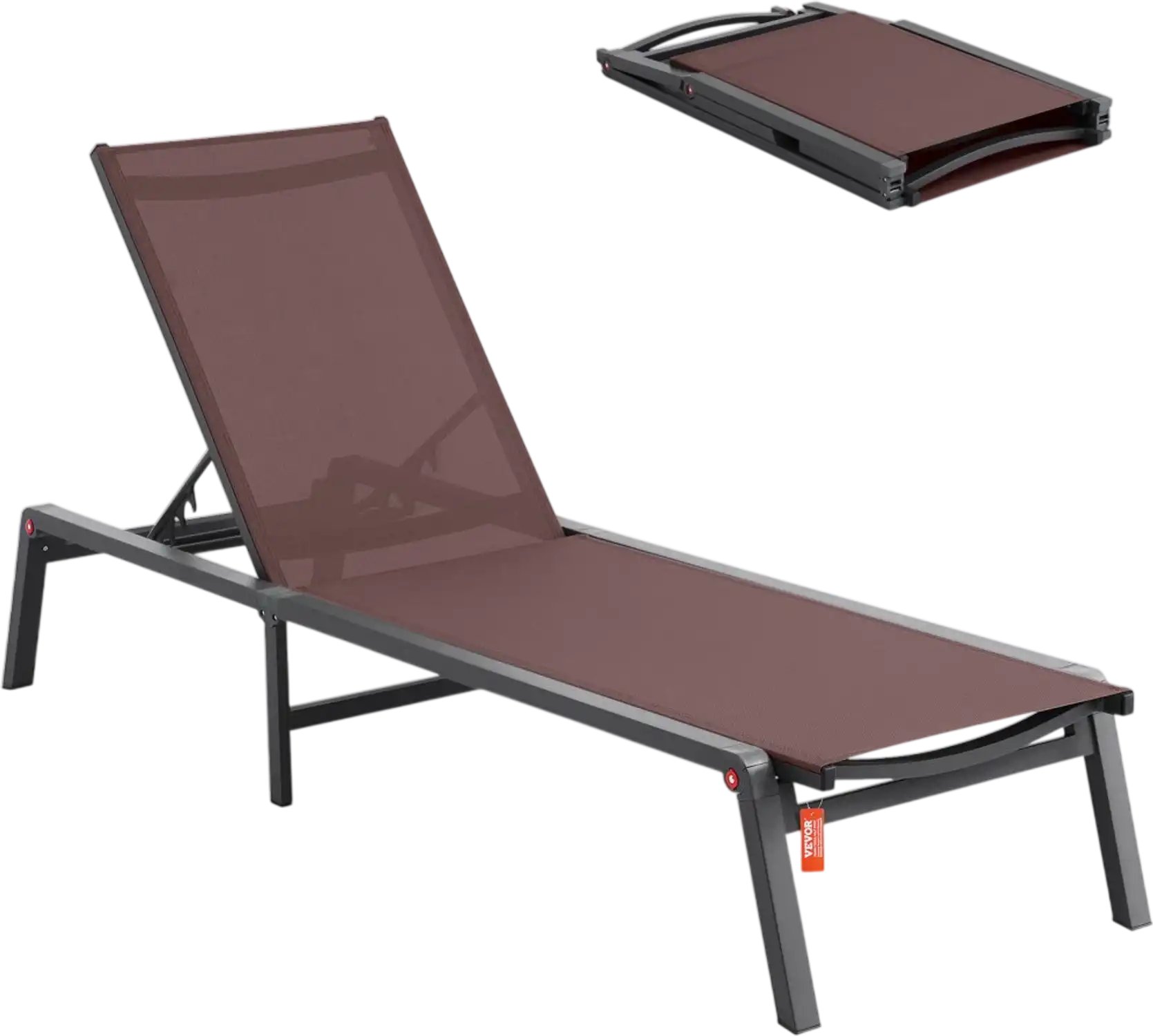 Vevor Chaise Lounge Chair Outdoor Patio Recliner 5-Position Folding Brown New