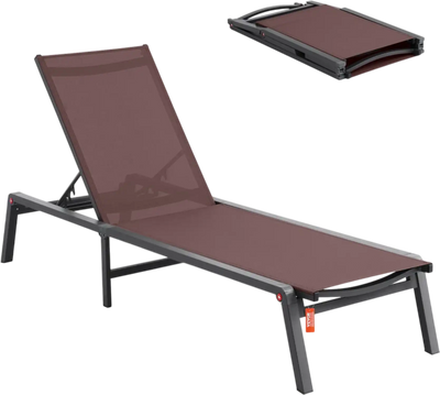 Vevor Chaise Lounge Chair Outdoor Patio Recliner 5-Position Folding Brown New