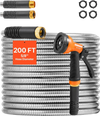 VEVOR Metal Garden Hose 200 ft, Rust Proof Stainless Steel Water Hose, Heavy Duty Backyard Hose with 10 Function Nozzle, No-Kink & Flexible Water Pipe, Lightweight Metal Hose for Yard, Outdoor
