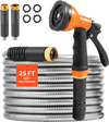 VEVOR Metal Garden Hose 25 ft, Rust Proof Stainless Steel Water Hose, Heavy Duty Backyard Hose with 10 Function Nozzle, No-Kink & Flexible Water Pipe, Lightweight Metal Hose for Yard, Outdoor