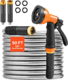 VEVOR Metal Garden Hose 50 ft, Rust Proof Stainless Steel Water Hose, Heavy Duty Backyard Hose with 10 Function Nozzle, No-Kink & Flexible Water Pipe, Lightweight Metal Hose for Yard, Outdoor